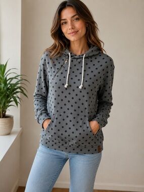 AMPERSAND AVE Gray Polka Dot Hooded Pullover